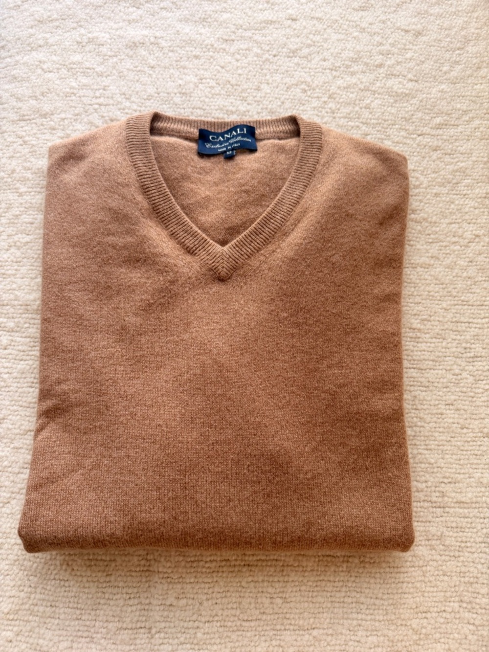 Canali Men's Cashmere V-Neck Sweater in Camel Brown